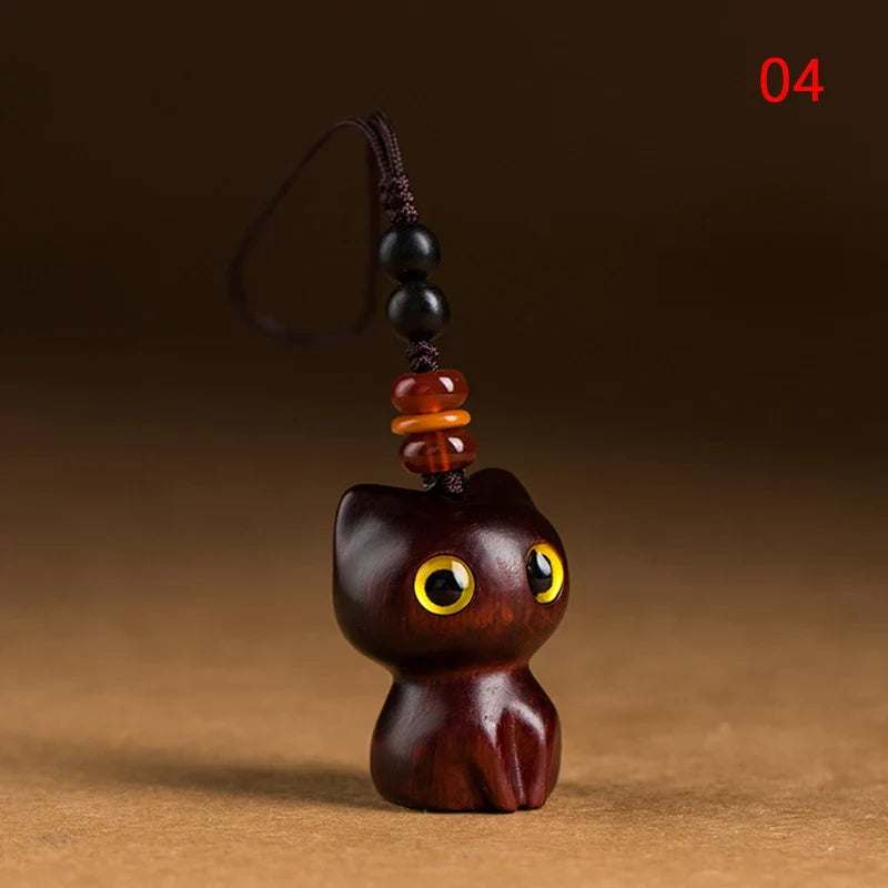 Retro Wooden Cat Keychain Hand Carved Cute Kitty Bag Pendant Charm Tassel Gift Or Women Girl Couple Fashion Jewelry Accessories