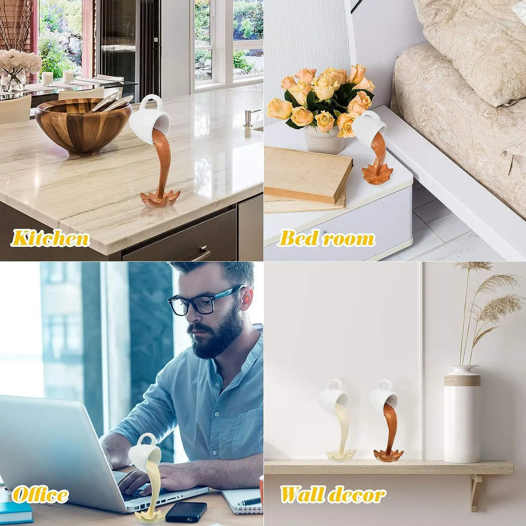 Floating Spilling Coffee Cup Sculpture Kitchen Decoration Spilling Magic Pouring Splash Creative Desktop Decor Home Decoration