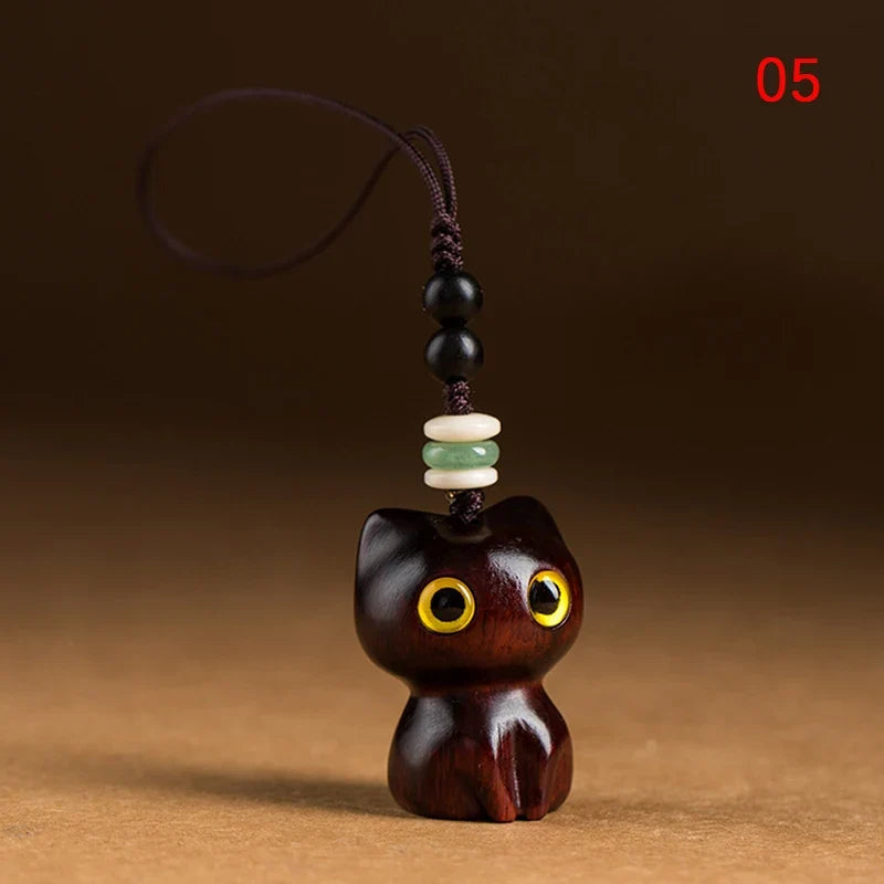 Retro Wooden Cat Keychain Hand Carved Cute Kitty Bag Pendant Charm Tassel Gift Or Women Girl Couple Fashion Jewelry Accessories