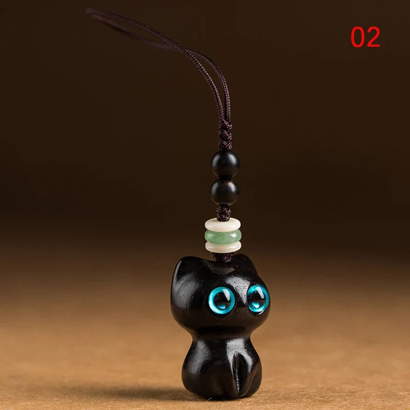 Retro Wooden Cat Keychain Hand Carved Cute Kitty Bag Pendant Charm Tassel Gift Or Women Girl Couple Fashion Jewelry Accessories