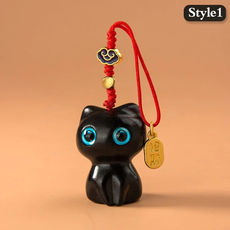 Retro Wooden Cat Keychain Hand Carved Cute Kitty Bag Pendant Charm Tassel Gift Or Women Girl Couple Fashion Jewelry Accessories