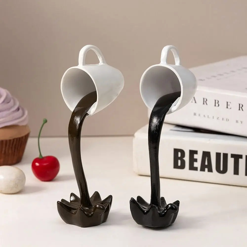 High-end 3D Floating Spilling Coffee Cup Resin Craft Decorative Coffee Cup Ornaments Suspended Cup Sculpture Home Decor