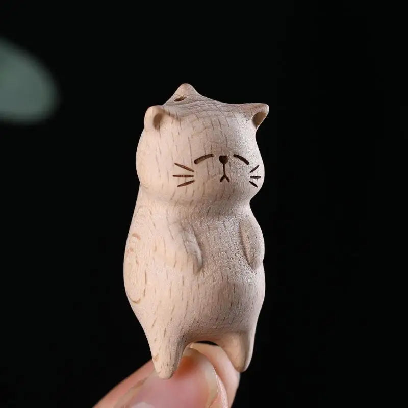 Retro Wooden Cat Keychain Hand Carved Cute Kitty Bag Pendant Charm Tassel Gift Or Women Girl Couple Fashion Jewelry Accessories