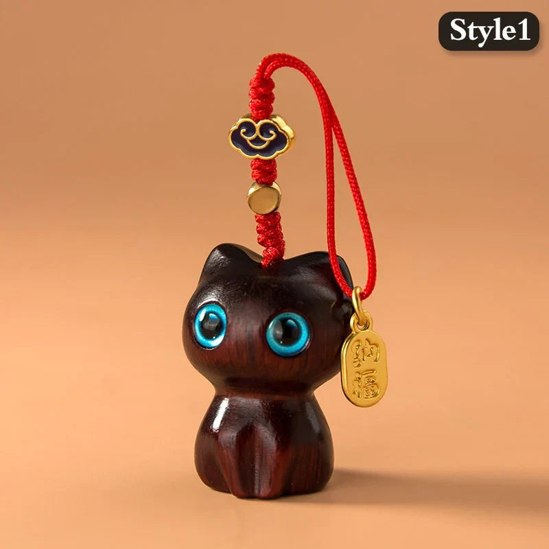 Retro Wooden Cat Keychain Hand Carved Cute Kitty Bag Pendant Charm Tassel Gift Or Women Girl Couple Fashion Jewelry Accessories