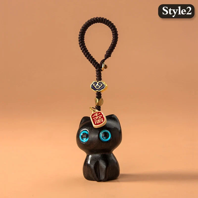 Retro Wooden Cat Keychain Hand Carved Cute Kitty Bag Pendant Charm Tassel Gift Or Women Girl Couple Fashion Jewelry Accessories