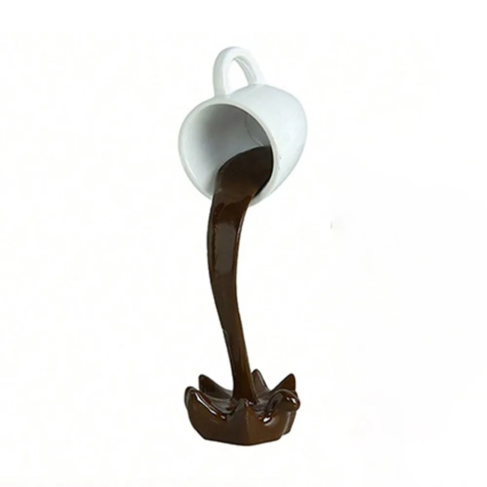 High-end 3D Floating Spilling Coffee Cup Resin Craft Decorative Coffee Cup Ornaments Suspended Cup Sculpture Home Decor