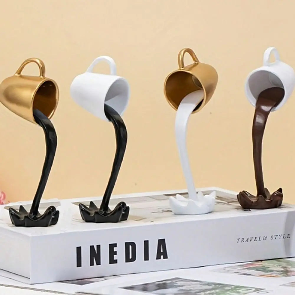 High-end 3D Floating Spilling Coffee Cup Resin Craft Decorative Coffee Cup Ornaments Suspended Cup Sculpture Home Decor