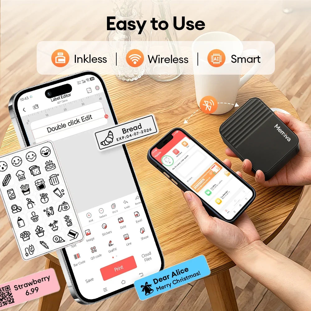 Memiva A1 Mini Thermal Portable Printer 12-15mm Handheld Label Printer Self-Adhesive Stickers Paper For Home Office Tags Inkless