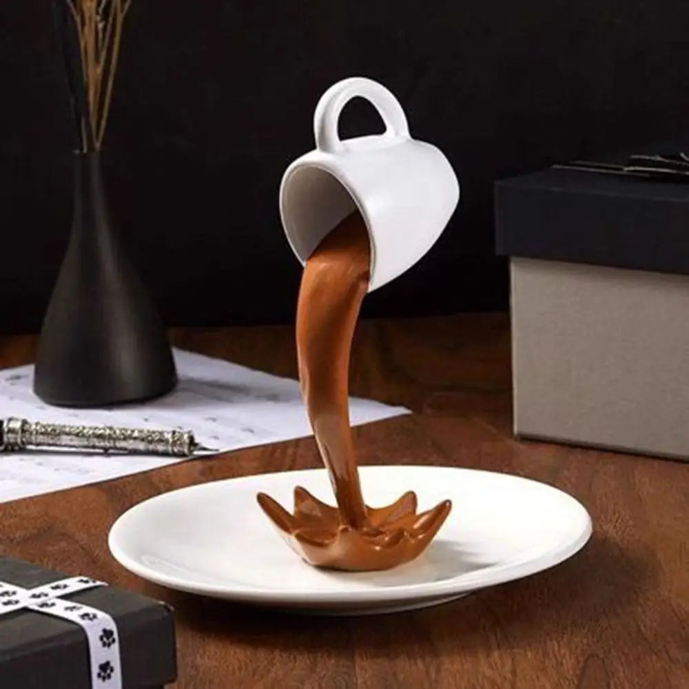High-end 3D Floating Spilling Coffee Cup Resin Craft Decorative Coffee Cup Ornaments Suspended Cup Sculpture Home Decor