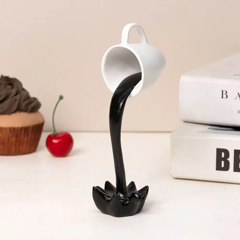 High-end 3D Floating Spilling Coffee Cup Resin Craft Decorative Coffee Cup Ornaments Suspended Cup Sculpture Home Decor