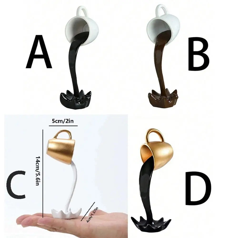 High-end 3D Floating Spilling Coffee Cup Resin Craft Decorative Coffee Cup Ornaments Suspended Cup Sculpture Home Decor